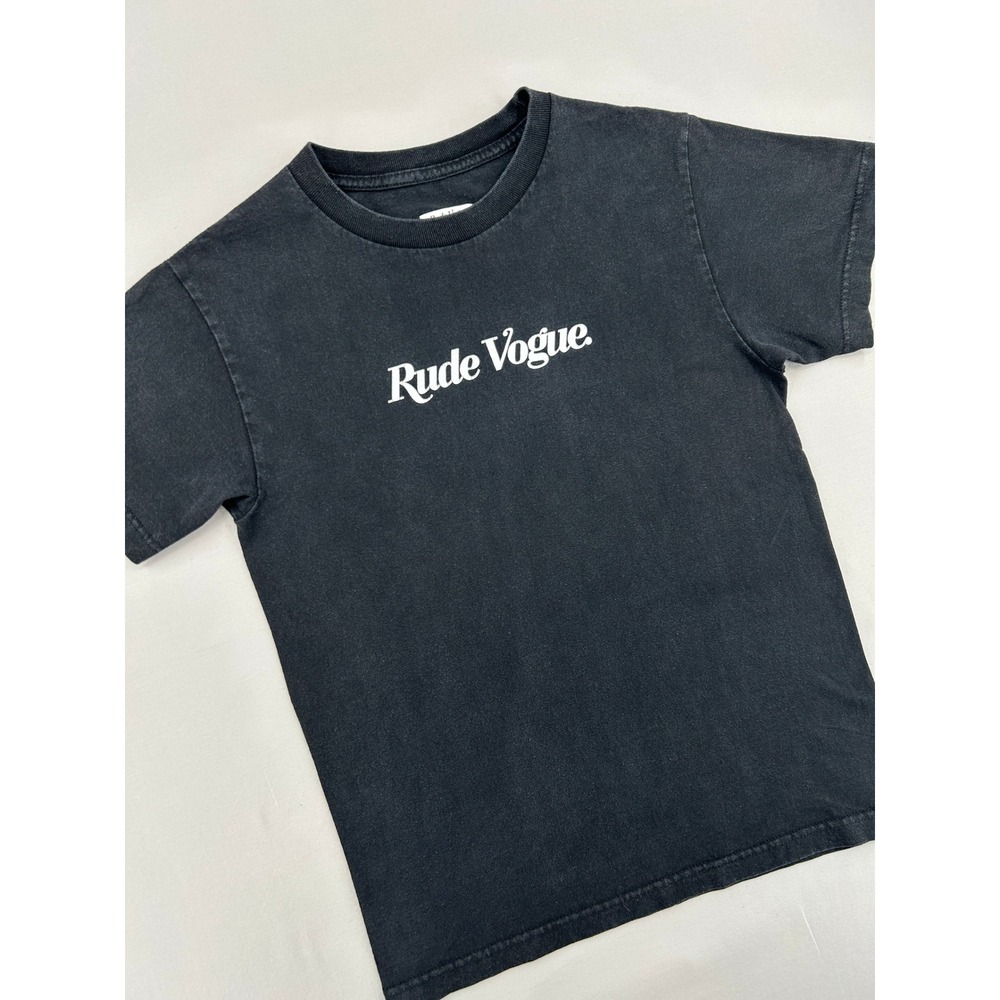 Rude Vogue Mens Faded Black Graphic Logo T-Shirt Size Small Cotton Streetwear